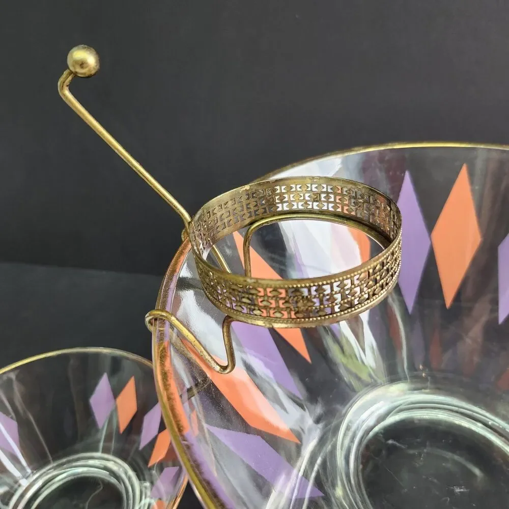 Vintage Anchor Hocking Chip and Dip Bowl Set Harlequin Pattern MCM Vintage 60s